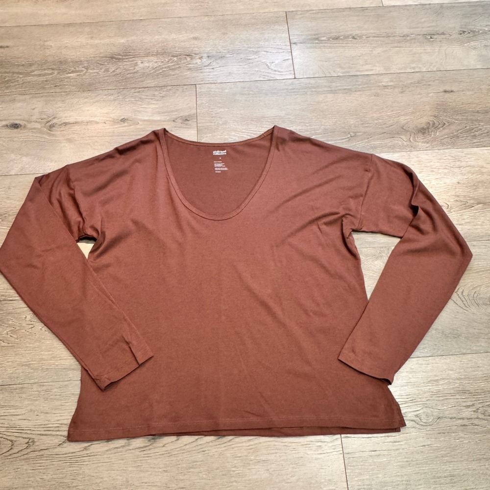 Girlfriend Collective Top‎ Small S Long Sleeve Brown Casual Everyday Essential